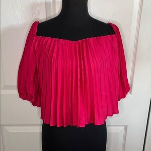 New Express Vibrant Pink Pleated Blouse with Bubble Sleeves NWT Size Small